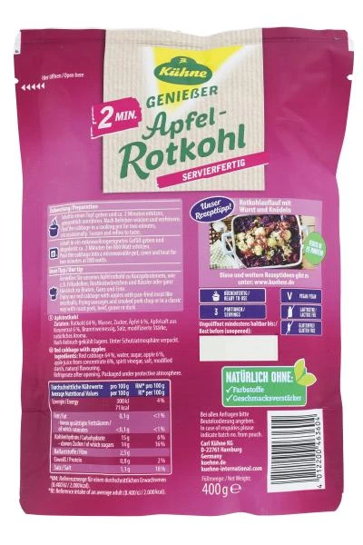 Kühne 2 Minuten Apfel-Rotkohl Mit Apfelstückchen 4 Kühne 2 Minuten Apfel-Rotkohl Mit Apfelstückchen – Bild 2